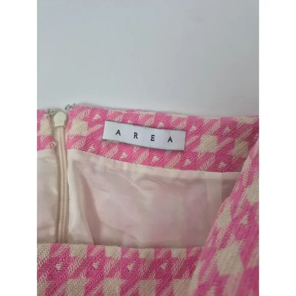 Area Women's Pink Houndstooth Slit Mini Skirt Size 8 - Picture 3 of 4